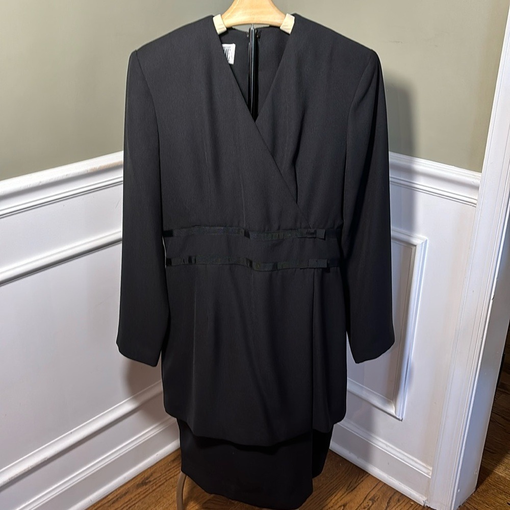Yves Cossette Depeche Mode Vintage Black Long Sleeve Peplum Wrapβ Dress Size 10
